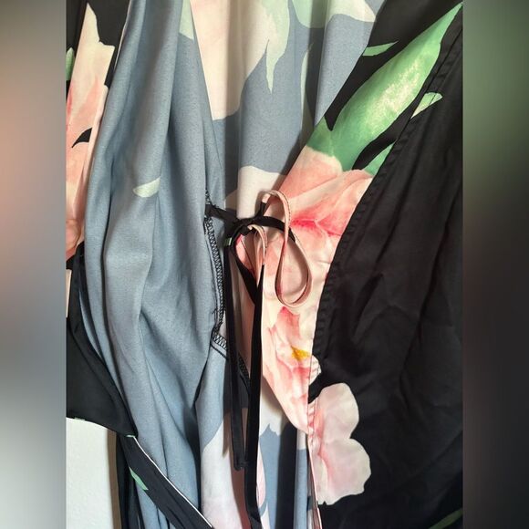 Soma Sensual Satin Black Floral Kimono Robe S/M - Picture 9 of 10